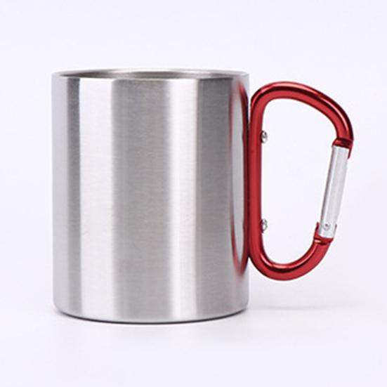 Stainless Steel Cup 220ml Double-layered Cup for Camping Traveling Handle Carabiner Backpacking Hiking Portable
