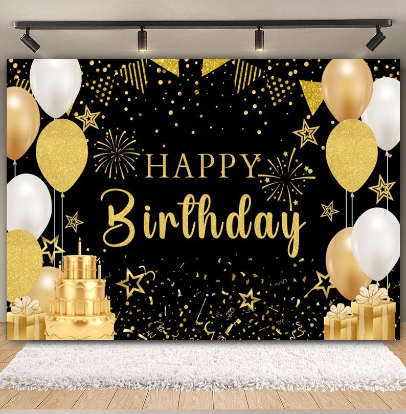 Schwarz Gold Rosa Blau Ballonband Thema Hintergrund, Geschenk zum Erwachsenwerden 18. Geburtstag Party Dekoration Fotografie Hintergrundtuch