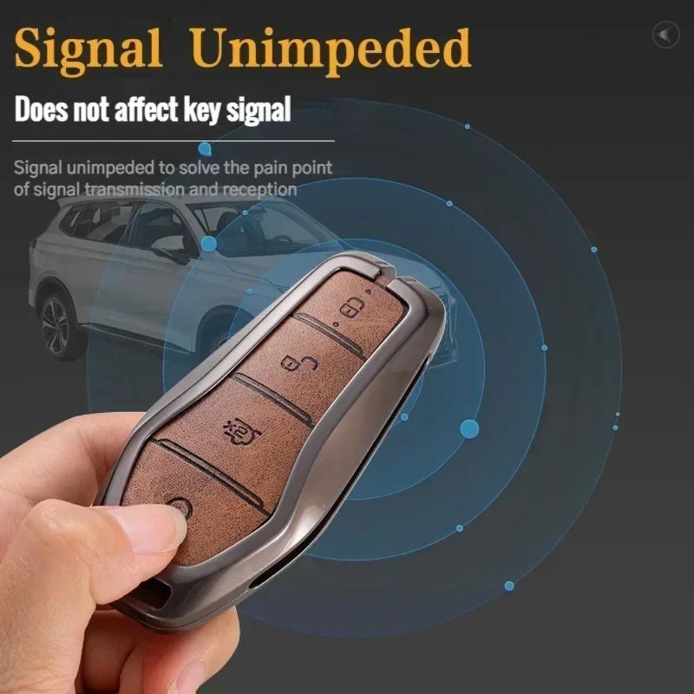 Capa para chaveiro BYD Song Plus Atto 3 Han EV Tang DM Qin Seal Dolphin Couro Metal Controle Remoto Fob Porta-chaves Acessórios para carro