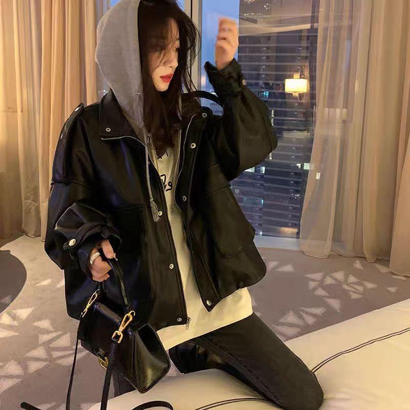 

Приталенная мотоциклетная кожаная куртка для похудения, одежда большого размера для женщин Figure color L