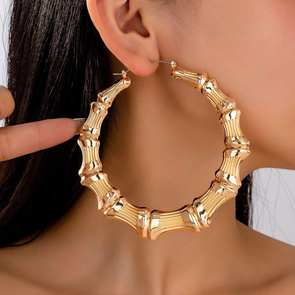 European-American Large Round Hoops Bamboo Texture Bamboo Pattern Earrings  Bold Jewelry