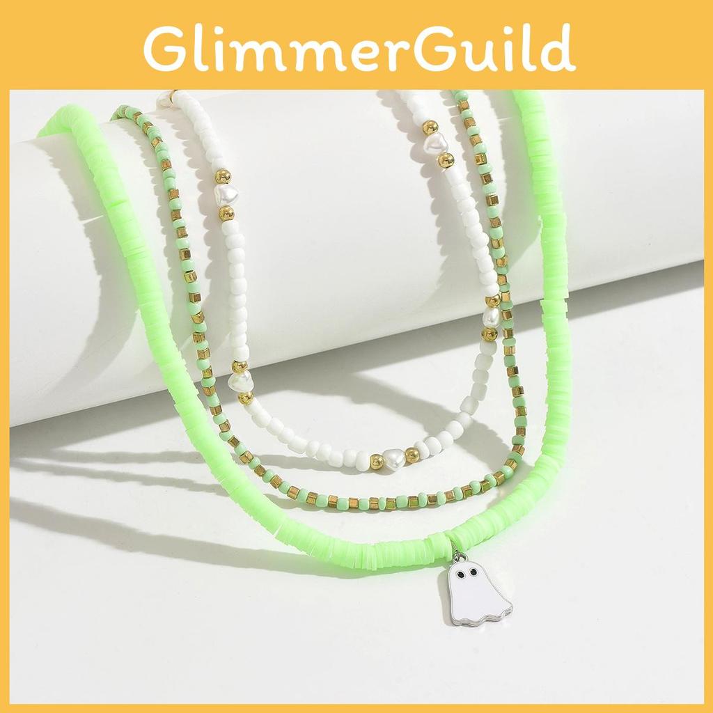 Halloween Hängsmycke Halsband Med Tecknade Spökpärlor Och Flerlagersdesign För Kvinnor