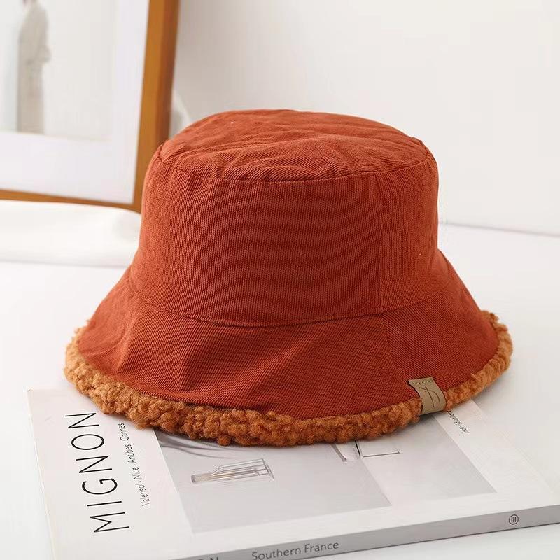 Women's PVC Lamb Fleece Double-Sided Fisherman Bucket Hat Autumn Winter Thickened Warm Windproof 6-Panel