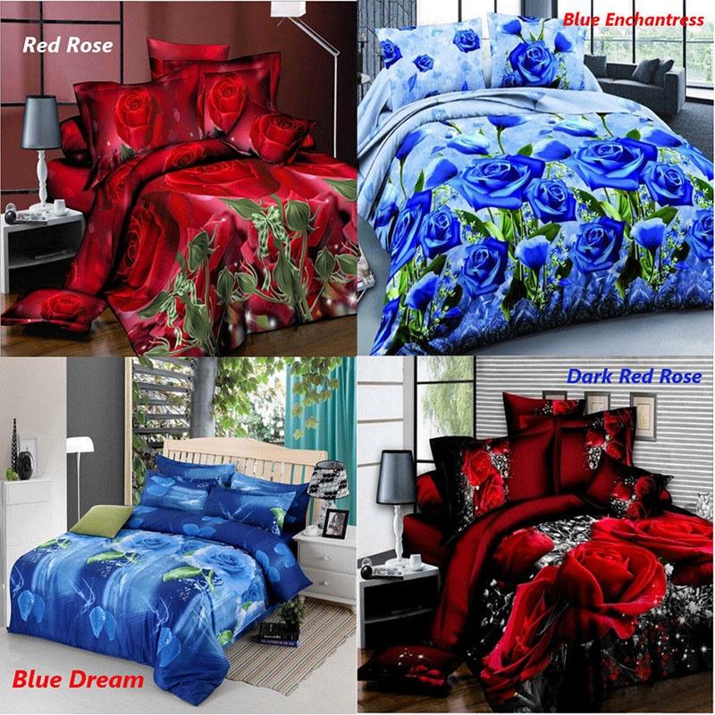 Luxurious 4pcs Printed 3d Bedding Set Queen Size With Elegant Quilt Cover And Soft Pillowcases