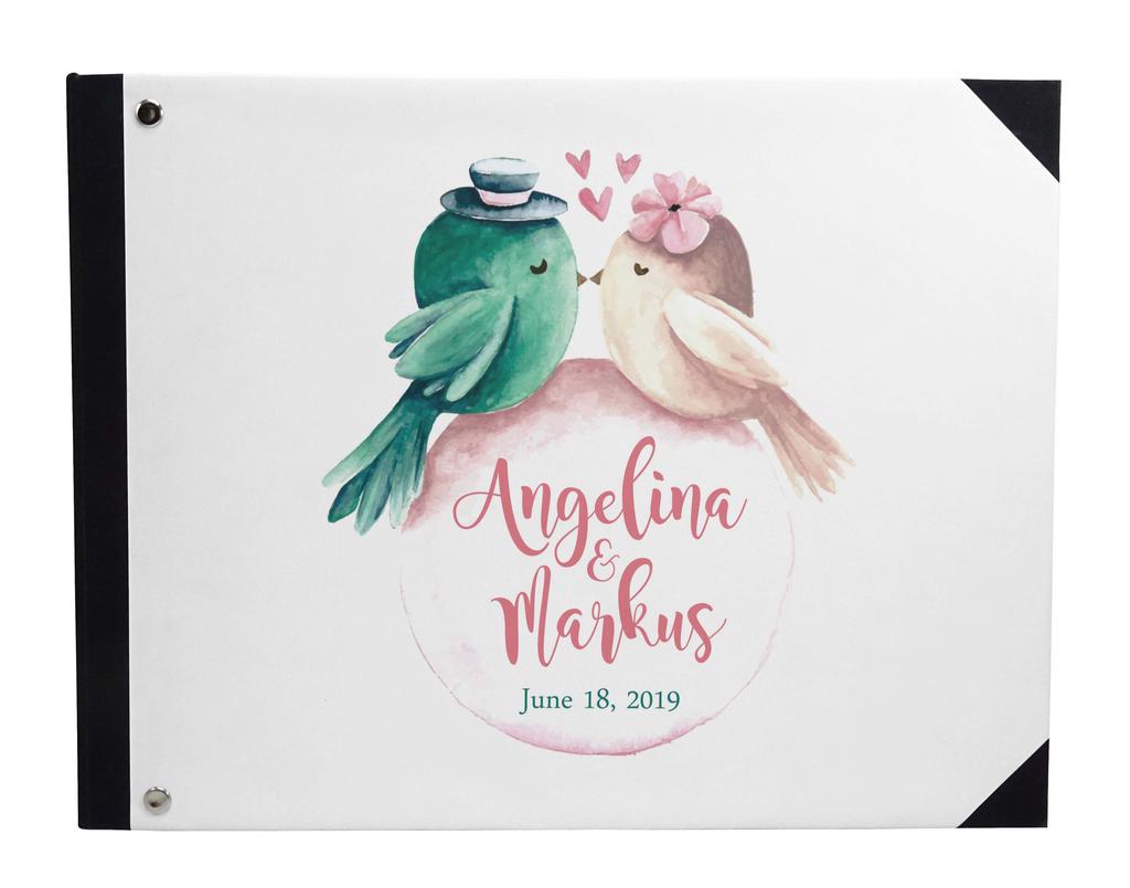 Darling Souvenir Blue Tree & Love Birds Cage Printed Wedding Guest Book Hardbound Cover Sign In Book Registry Scrapbook-7 x 9