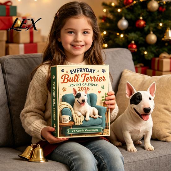 Advent Calendar for Boys Girls Everyday Bull Terrier 2026, 24 Day Christmas Countdown with Holiday Keepsake Collection Acrylic Ornaments, Decorative