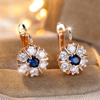 Exquisite White Blue Flower Drop Earrings for Women Luxury Gold Color Earrings Fashion Jewelry Gifts