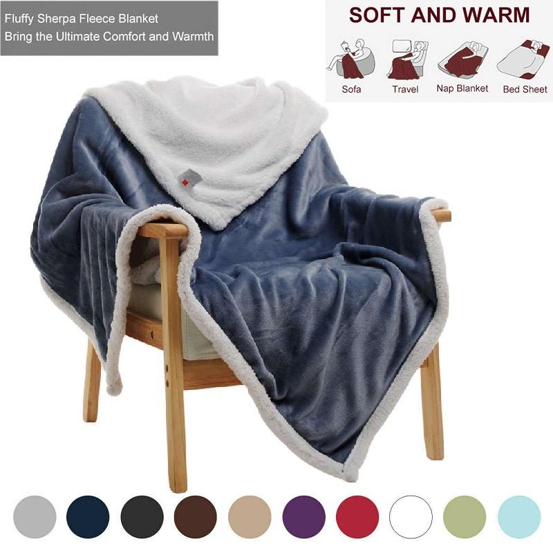 Sherpa Fleece Flannel Blanket Soft Plush Warm Thickened Bed Sofa Queen Twin