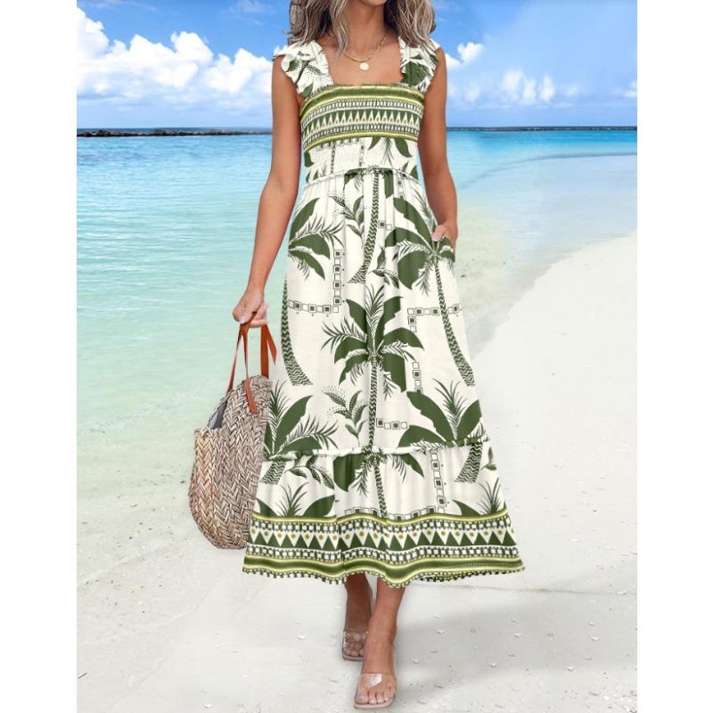 

Модное летнее платье без рукавов с принтом в праздничном стиле, свободное, повседневное, простое, для вечеринок, А-силуэта, сарафан, женская элегантная плиссированная одежда приталенного кроя 2XL зелёный