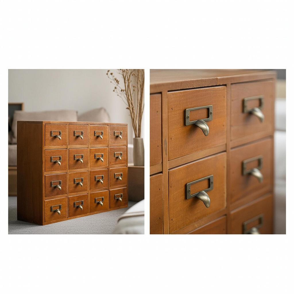 Desktop Organizer with Drawers Brown Wooden Storage Box Handmade Look for Office