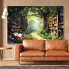 2D Fairy Tale Enchanted Bookshelf Forest Tapestry, Wall Decor for Wedding & Events