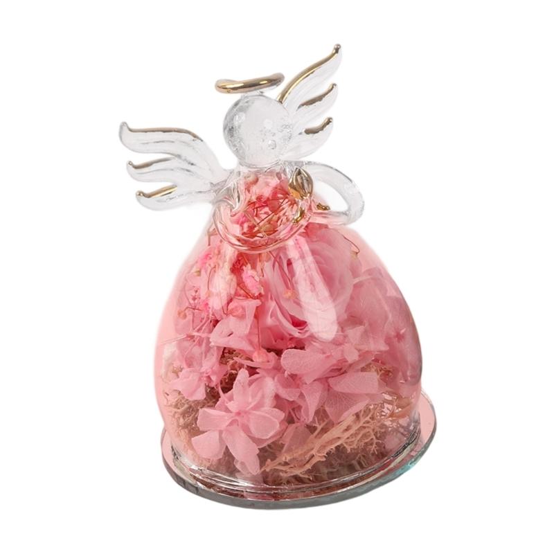 Artistic Angel Preserved Roses with Glass Cover Everlasting Flower Arrangement Home Ornament Handmade Gift