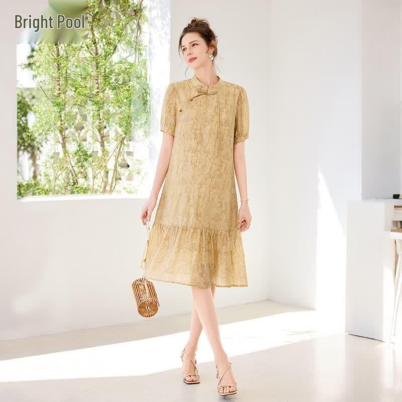 Tachi New Chinese Style Short Sleeve Mid-Length Dress M