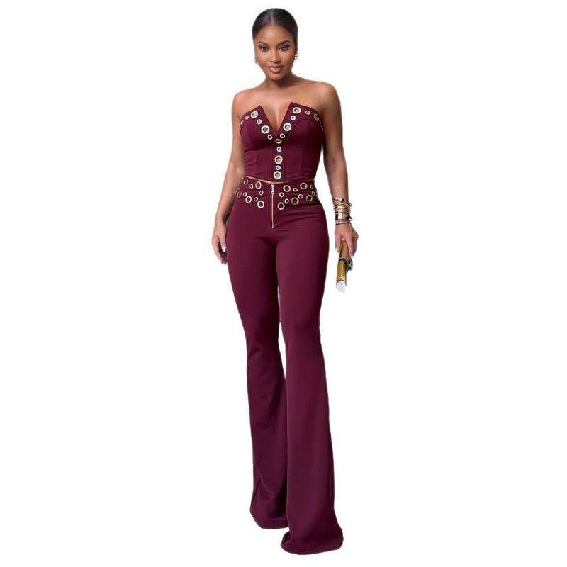 

Plus Size Long Sexy European and American Style Women s Clothing, Elegant Slim-Fit Stretch Two-Piece Set Plus Size Suits Set Burgundy XL