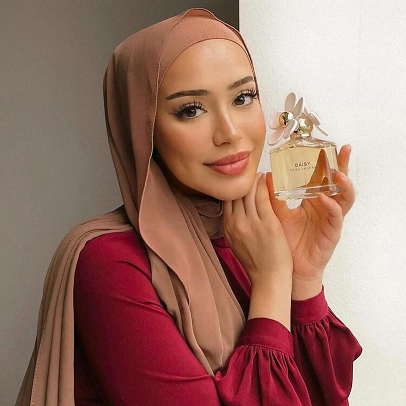 Women Muslim Chiffon Hijab Soft Shawls Ramadan Lady Long Plain Scarf Head Wrap Girl Big Size Spring Headband Islamic Turban