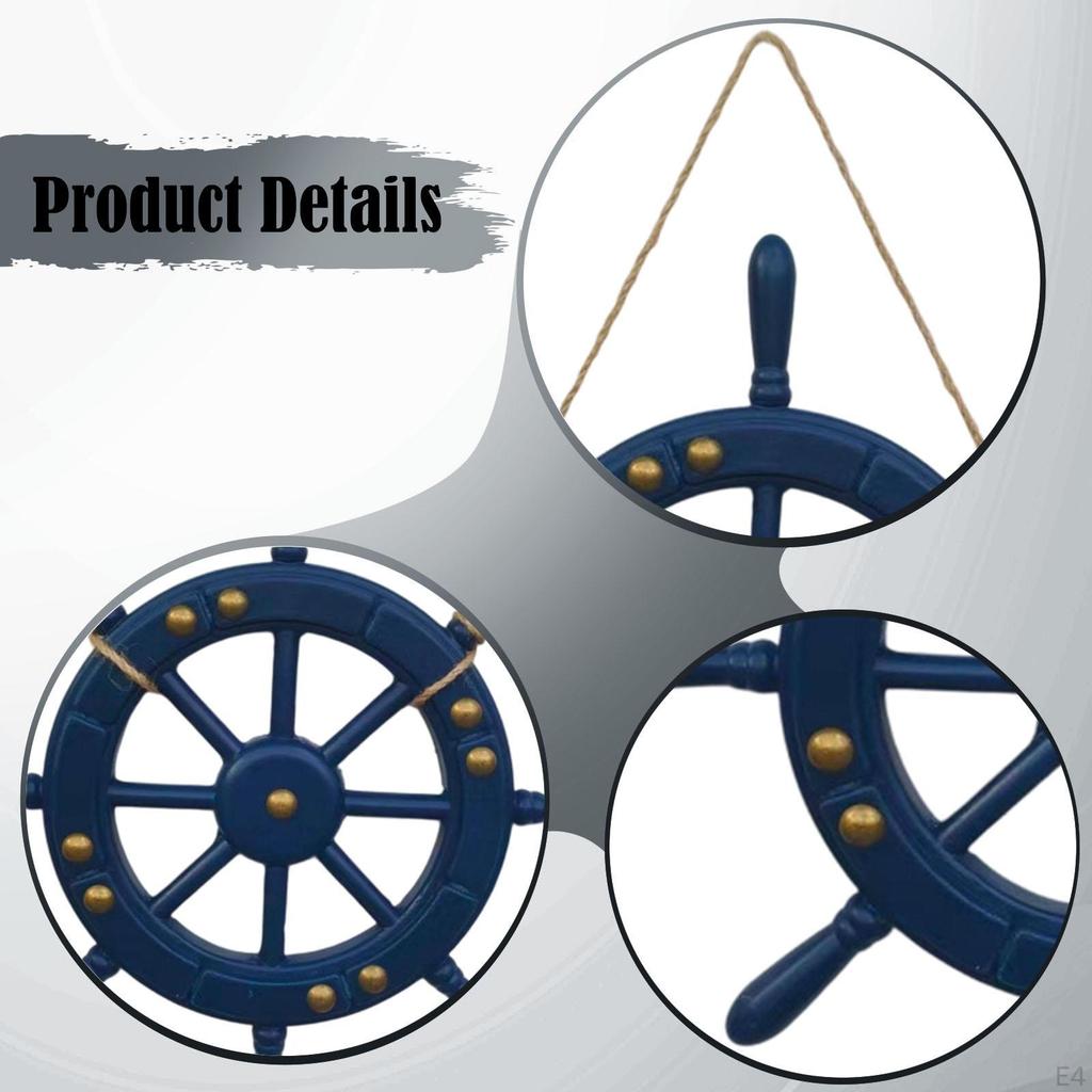 Boat Ship Steering Wheel Rudder Hanging,Ornament Beach Theme Decor Wall Art Wooden for