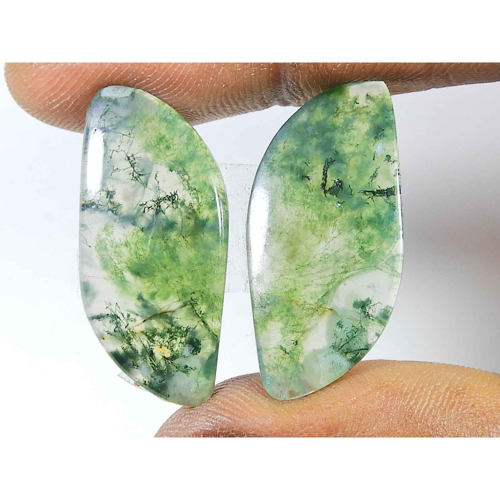 

Natural Moss Agate Gemstone 25Cts. Loose fancy Cabochon Matched Pair 13X27MM SK-2747
