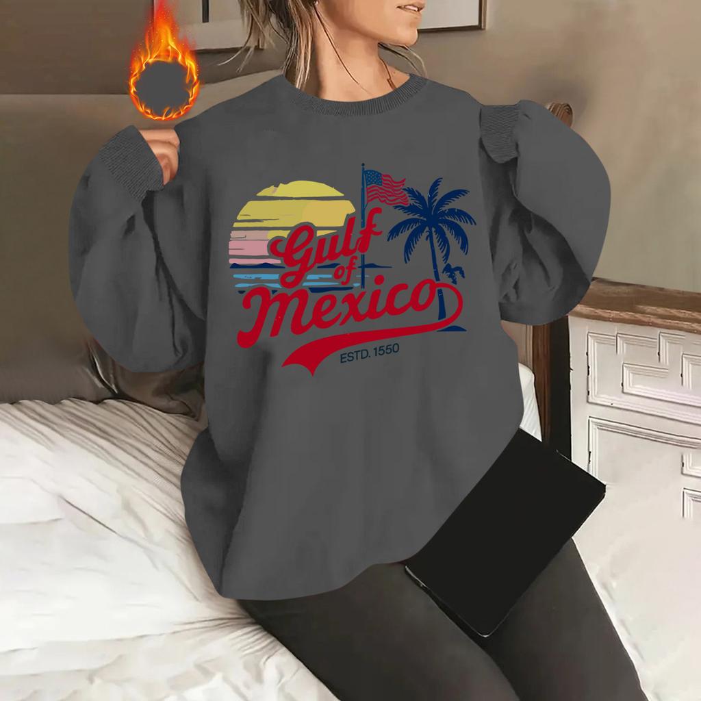 Unisex Offset Printed Round Neck Loose Long Sleeved Sweatshirt