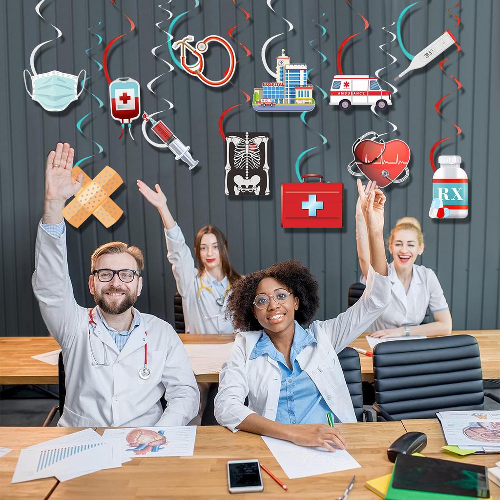 12-Piece Medical Day Graduate Party Decoration Spiral Pendant Graduation Party Swirl Pendant