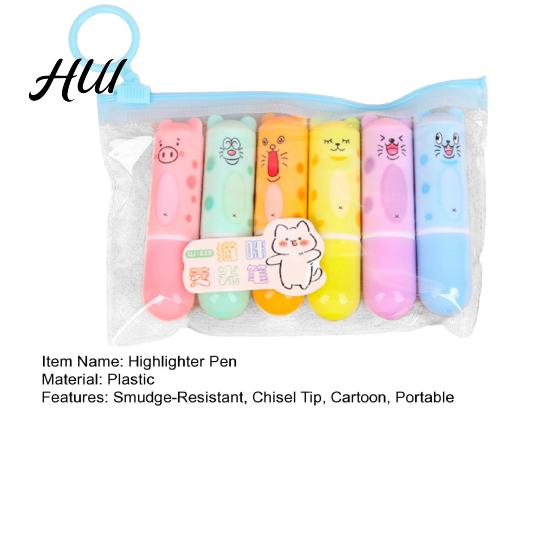 Office Highlighting Pen 6Pcs Chisel Tip Highlighter Marker, Cute Marker Pen, Cartoon Macaron Oblique Head No-Bleed Ink Markers for Journaling,