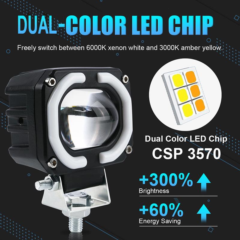 Moto Angel Eyes Driving Lamps Spotlights 3 Build-in Mode Motorcycle Universal Headlight Auxiliary LED Running Lamp