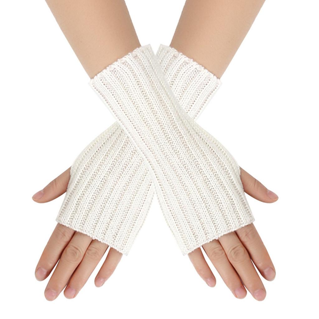 Women's Winter Warm Wool Gloves, Fingerless, Solid Color, Short-style Gloves