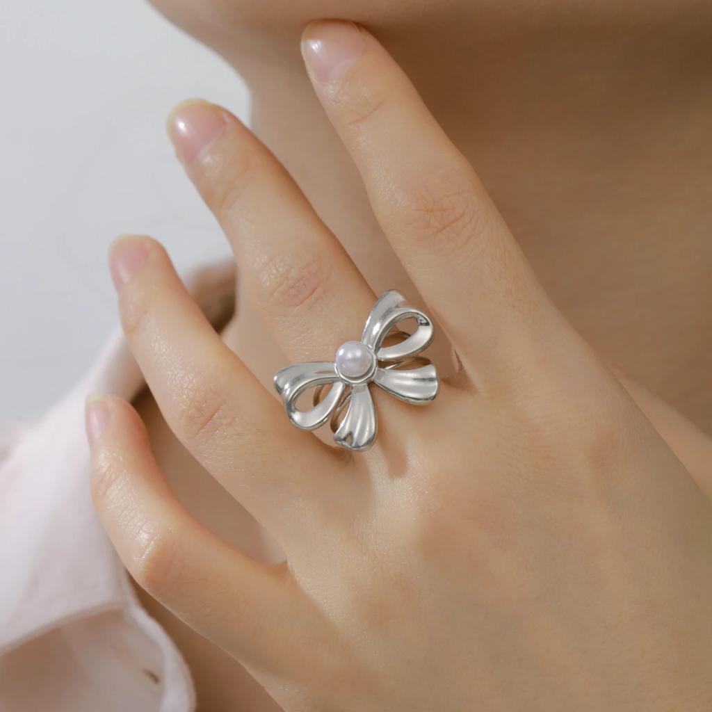 Cazador Cute Bowknot Rings Trend 2026 Stainless Steel Jewelry Adjustable Rings for Women Party Wedding Brithday Gifts New