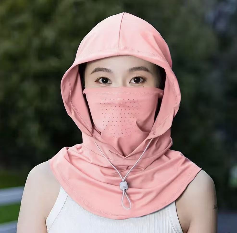 Summer Anti-UV Sunscreen Hat with Mask Shawl Breathable Ice Silk Pullover Cap Head Wrap Unisex Beach Cap for Outdoor Sports