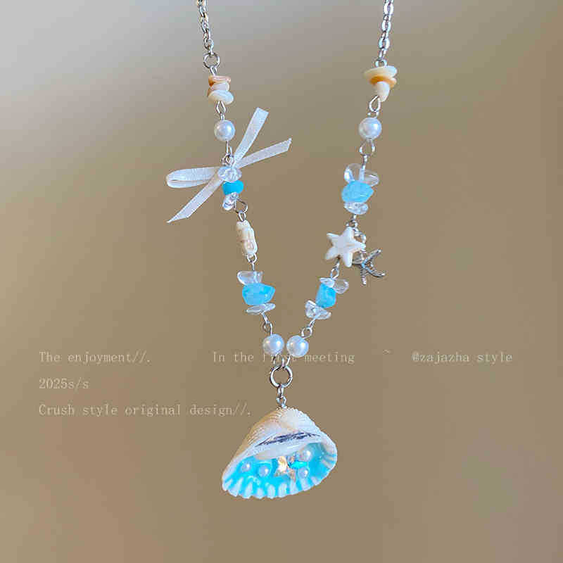 

Неправильной формы кристалл жемчуг капающее масло морская звезда кулон ожерелье модная универсальная цепочка на ключицу нишевый темперамент простые украшения