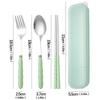 3pcs/set Tableware Set Stainless Steel Chopsticks Fork Spoon Set Travel Flatware With Box Lunch Tableware Kitchen Accessories