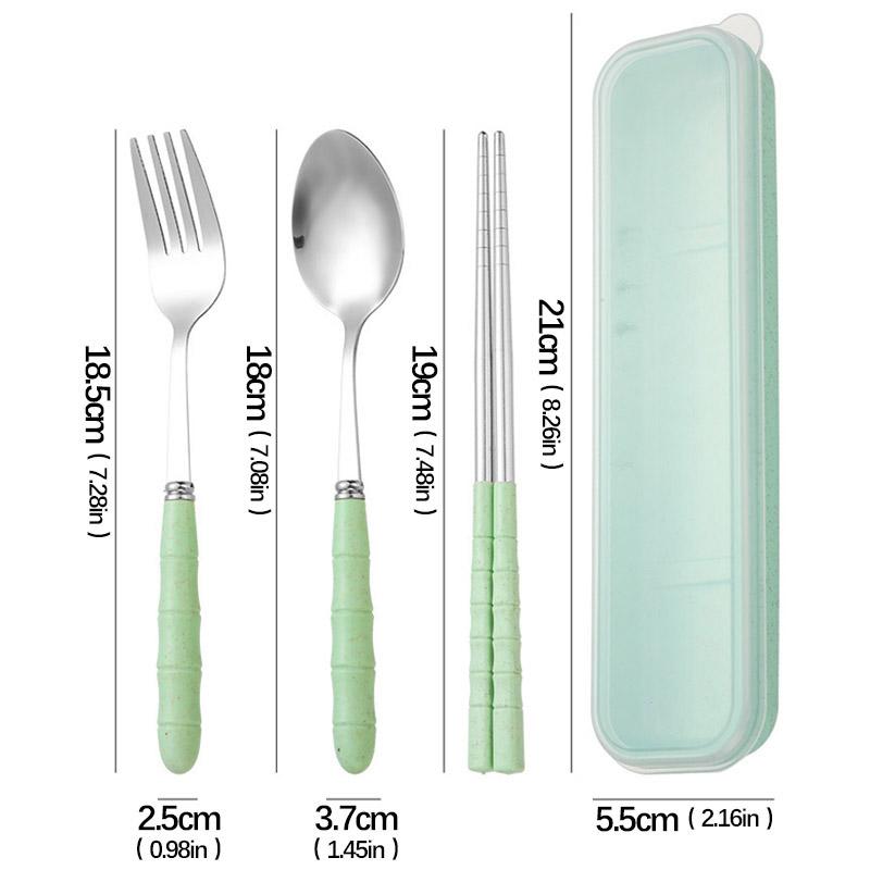 3pcs/set Tableware Set Stainless Steel Chopsticks Fork Spoon Set Travel Flatware With Box Lunch Tableware Kitchen Accessories