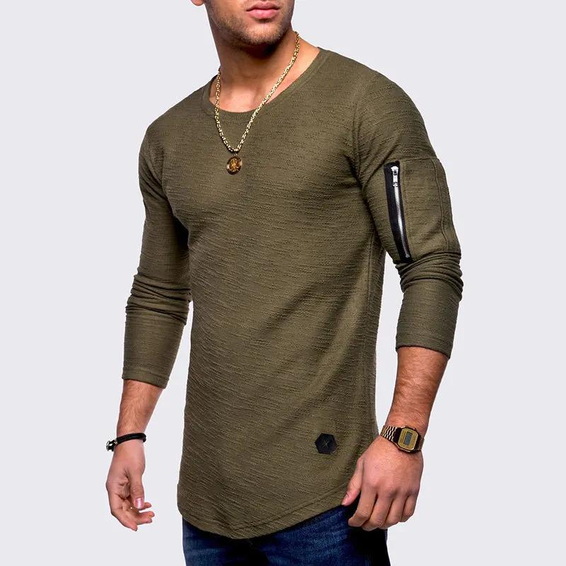 

Men s T-shirt Round Neck Arm Zip Casual Bottom Shirt M білий