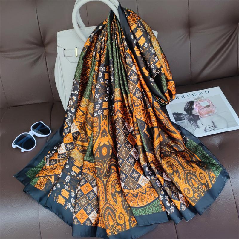 New 180*90cm classic Silk Scarf Women Foulard Office lady Large Fashion Print Beach Hijab Shawl Warp Bandanna Muffler Pareo