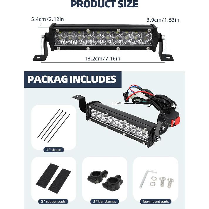 Dirt Bike Light Bar,60W 2500LM Motorcycle Headlight Light Bar Plug-Play Universal For Most 7/8" Handlebar CRF110 KLX140 KLX110 TTR110 TTR110E