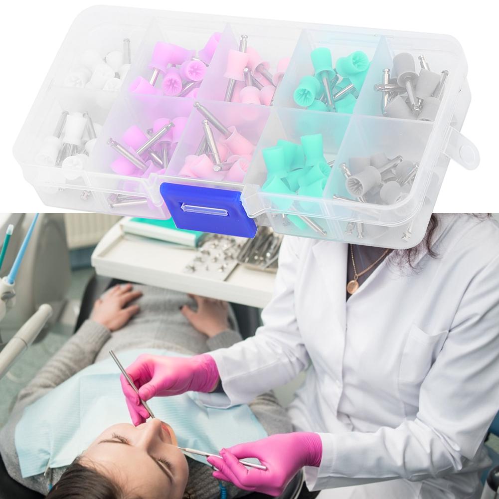 100Pcs Rubber Steel Dental Polishing Cup Mixed Color Polisher with Storage Box