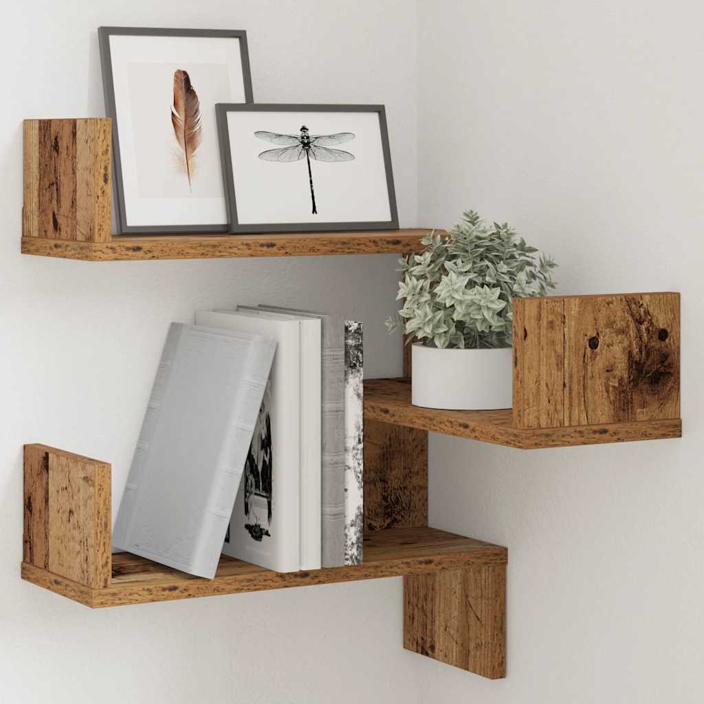 Vintage wooden corner shelf, creative design irregular wall shelf, artistic wall-mounted decorative storage rack, 40x40x49,5 cm