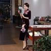 T0011-B New velvet long cheongsam improved daily banquet large size performance clothes women's Chinese style