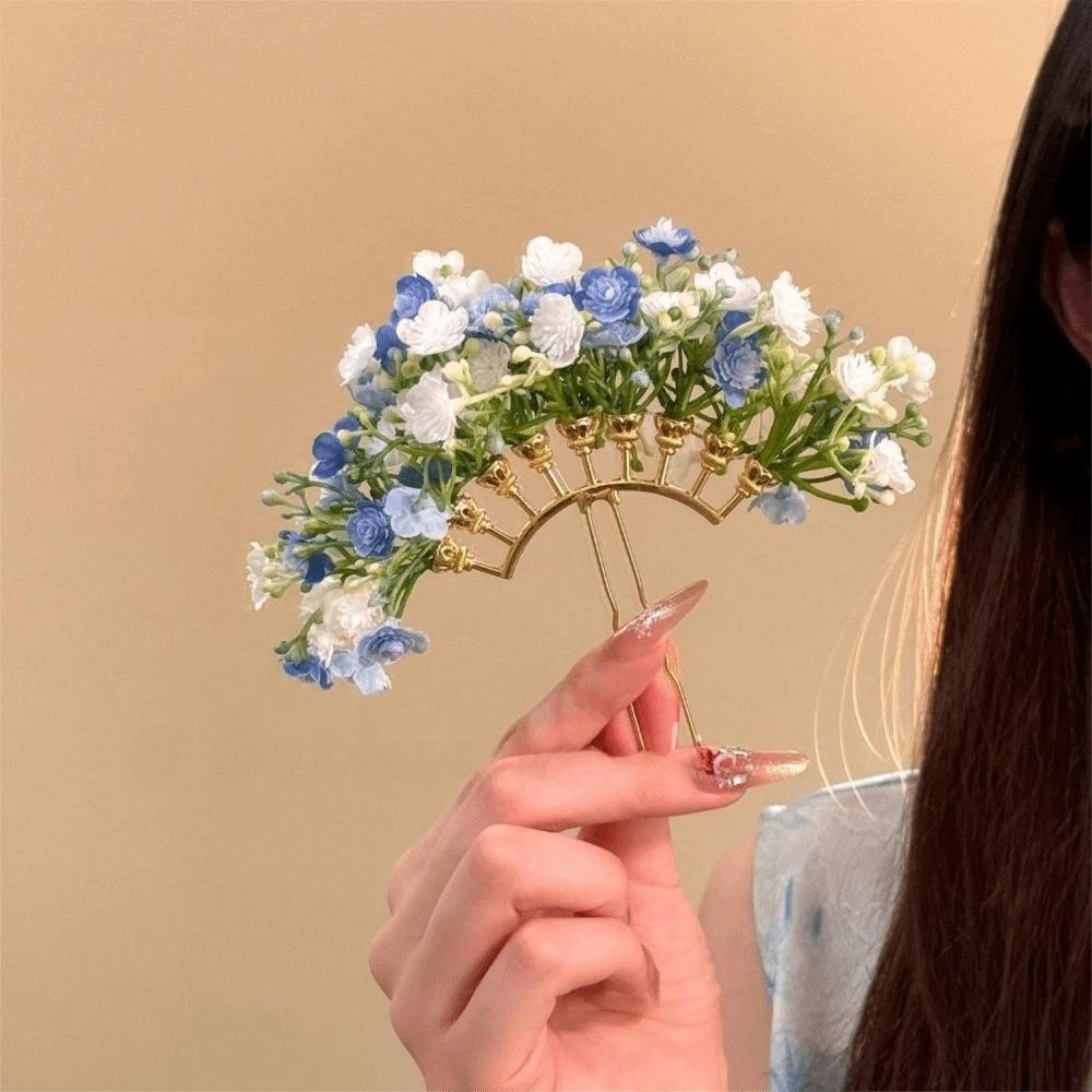 U-shaped Starry Sky Flower Hiar Stick Bohemian Bride Side Clip Headdress Thai Hairpin  Girls