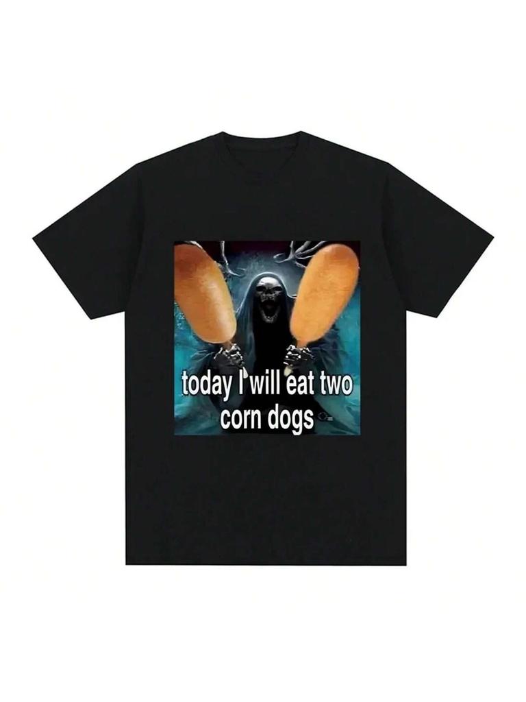 Corndogs Graphic T-Shirt Skeleton Meme Vintage Gothic Short Sleeve T-Shirts Oversized T Shirts Wo'unisex Clothing