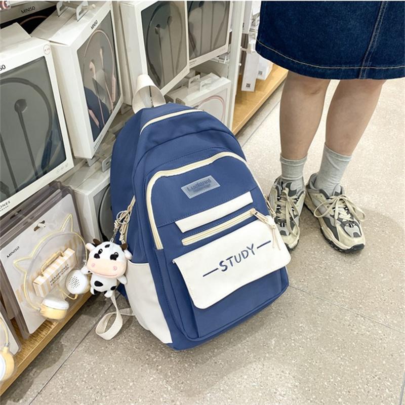 Fashion Contrast Color Women's Backpack Waterproof School Bags For Girls Large Capacity Students Bag Anti-theft School Backpack