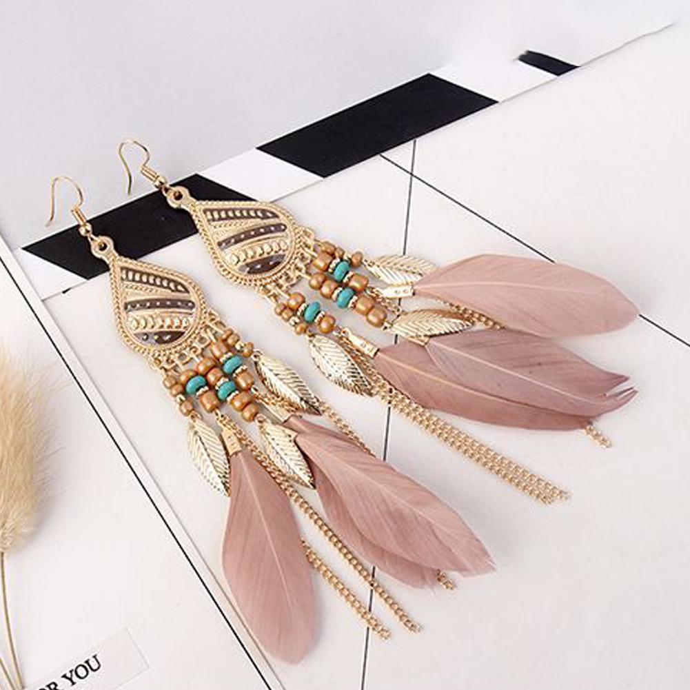 Vintage Elegant Long Pendant Dangle Hook Feather Earrings Women Jewelry Gift