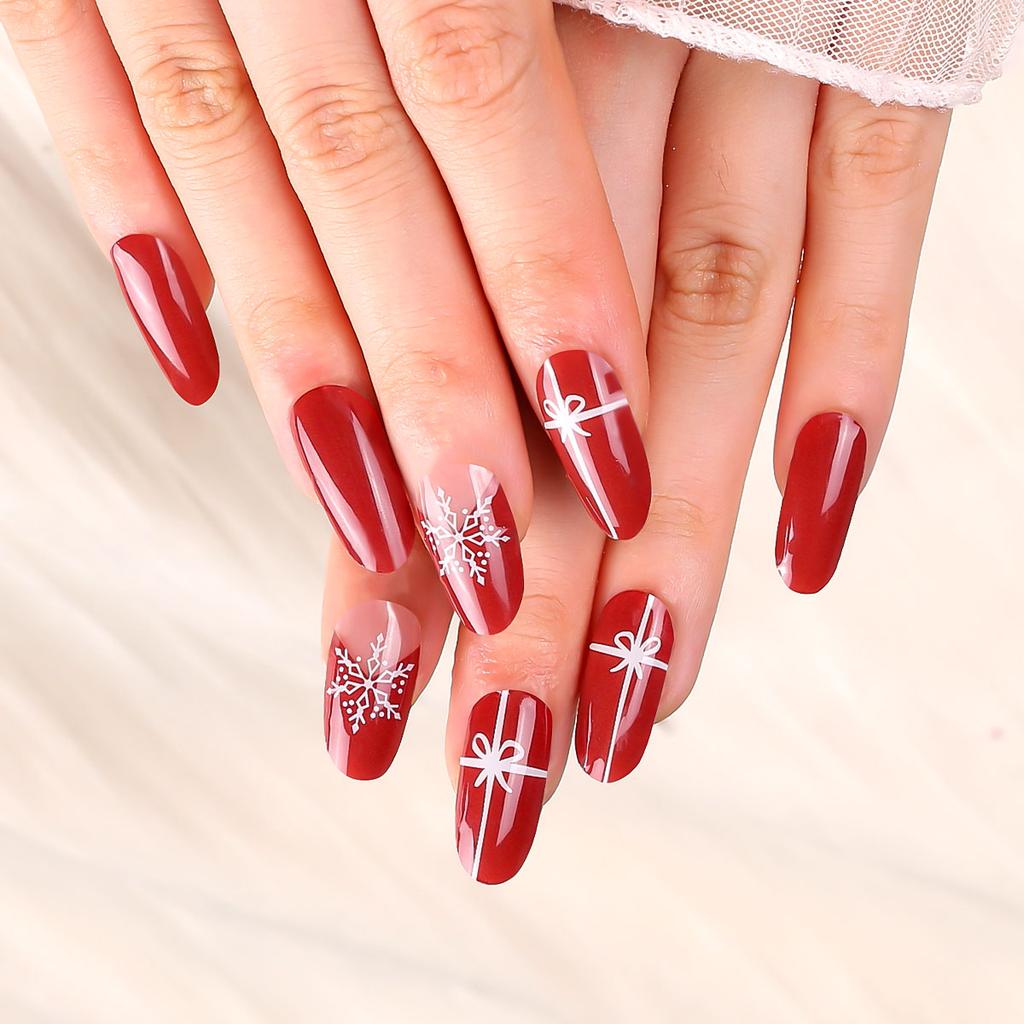 Factory Price New Christmas Series Nail Gel Strips with Red Snowflake and Bow Patterns Nail Sticker Decoration