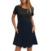 Women's Fashion Casual Loose Round Neck Short Sleeve Colour Block Pocket Dresses
