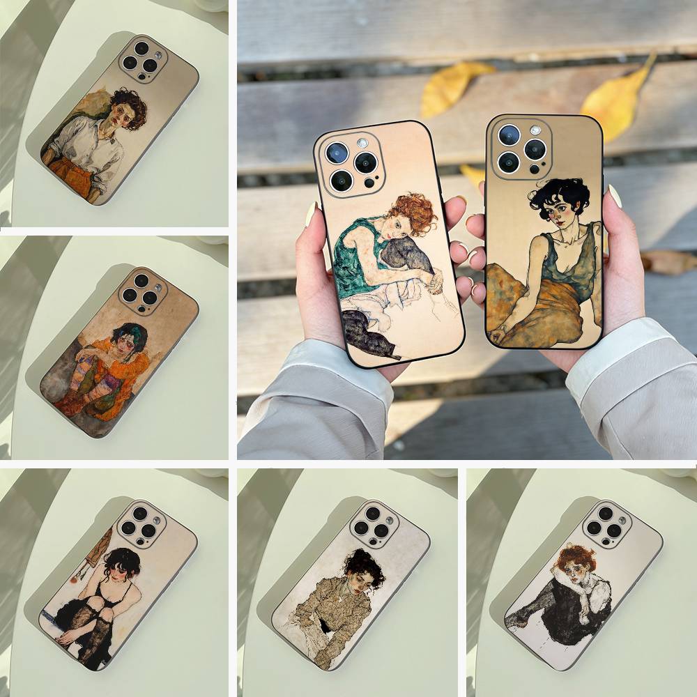 E-Egon S-Schiele Phone Case For iPhone 17,16,15,14,13,12,11 Pro Max,16/15/14Plus,XS Soft Black Cover