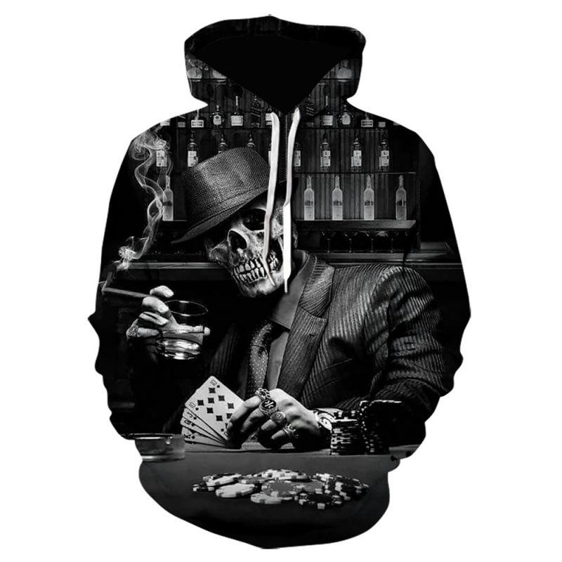 Autumn Winter Retro Skull Series 3D Digital Printed Men's Loose Fitting Pullover Hoodies Fashionable Long Sleeved Hoodies