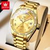 OLEVS 6747 Herren Luxus Klassische Armbanduhr Mode Design Kalender Automatisch Wasserdicht Benutzerdefiniertes Logo Gold Blau Armbanduhr für Herren
