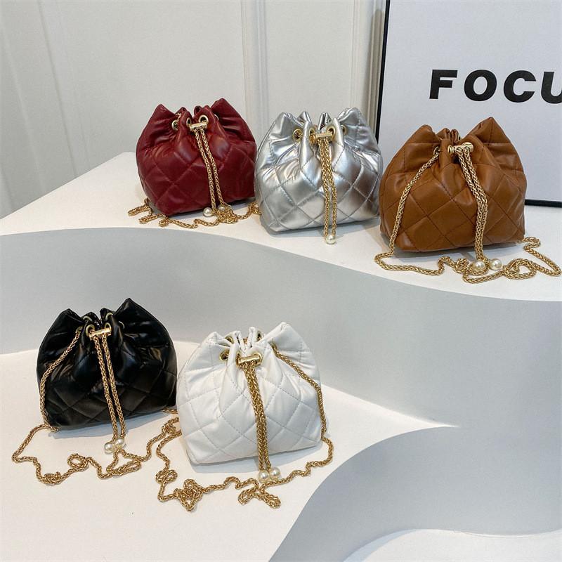 Fashionable Urban Simple Pu Bucket Bag Chain Single Shoulder Crossbody Bag