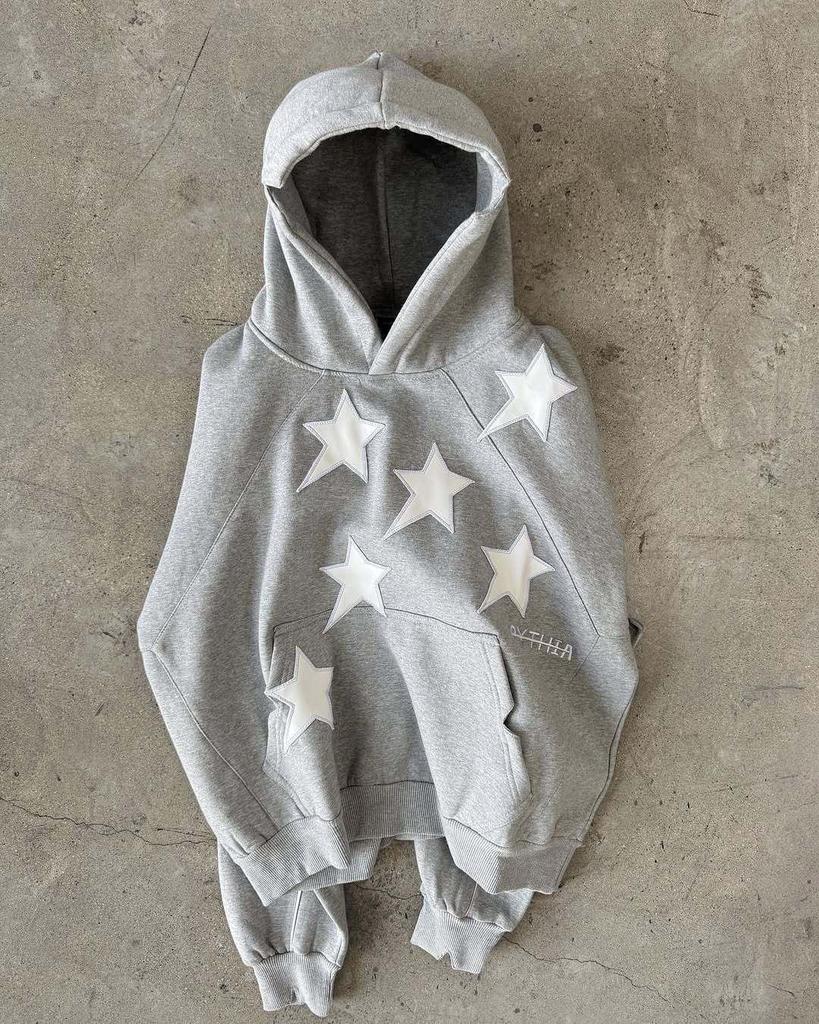 Unisex Kapuzenpullover mit Sternenprint, locker, Streetstyle, Reißverschluss