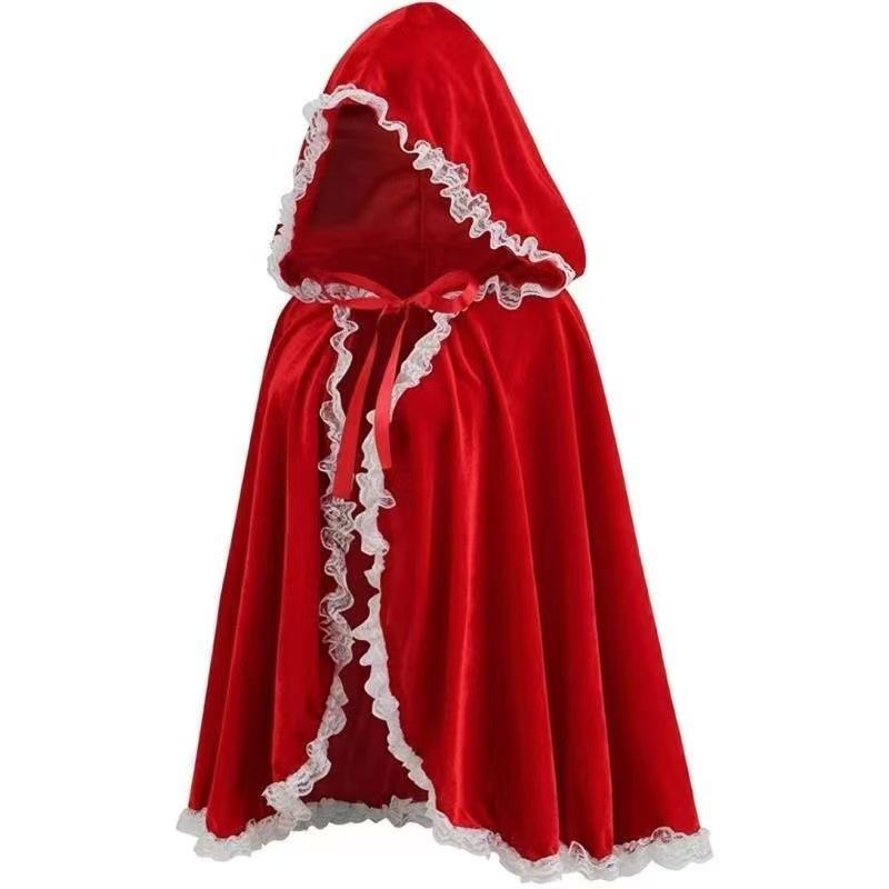European and American animation peripheral costumes cosplay costumes Little Red Riding Hood hooded cape red cape lace edge