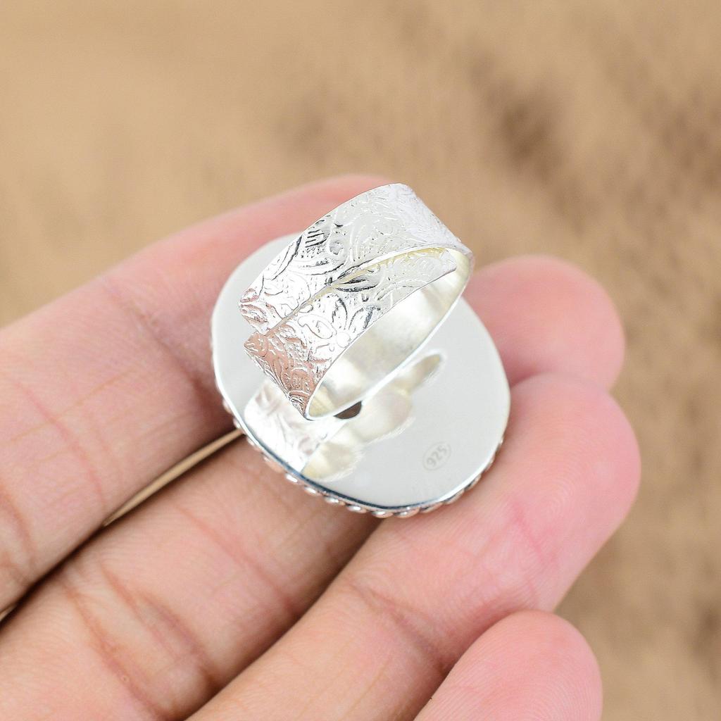 June Natural Moonstone Sterling Silver Statement Promise Birthday Ring Jewelry